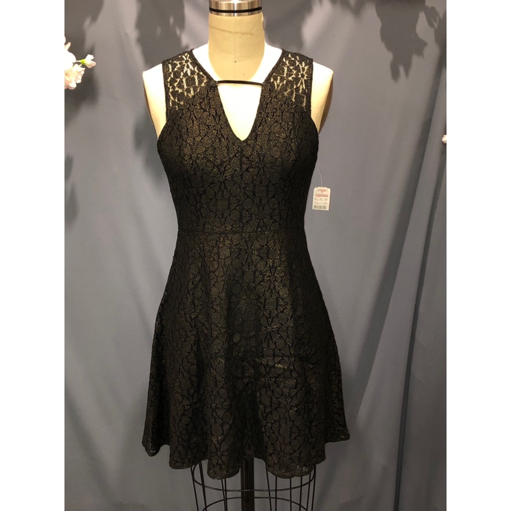 BCBGeneration Black Gold Foil Lace Mini Dress